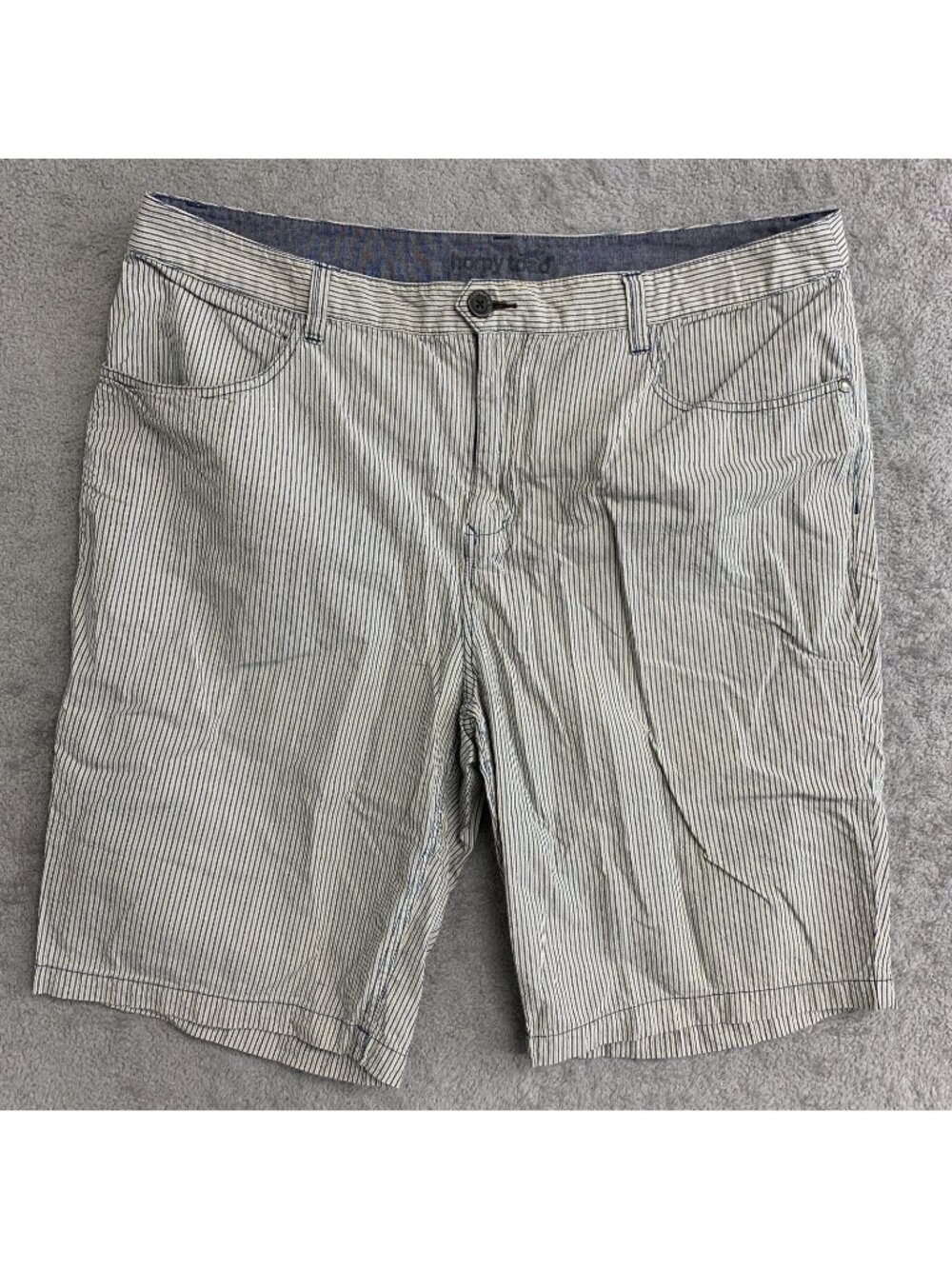 Horny Toad Men's 38 Cotton Seersucker Shorts Blue & Beige Striped P0030